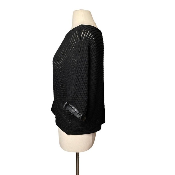 Club Monaco Open Knit Oversize Cropped Sweater Faux Leather Trim Medium - Picture 4 of 6